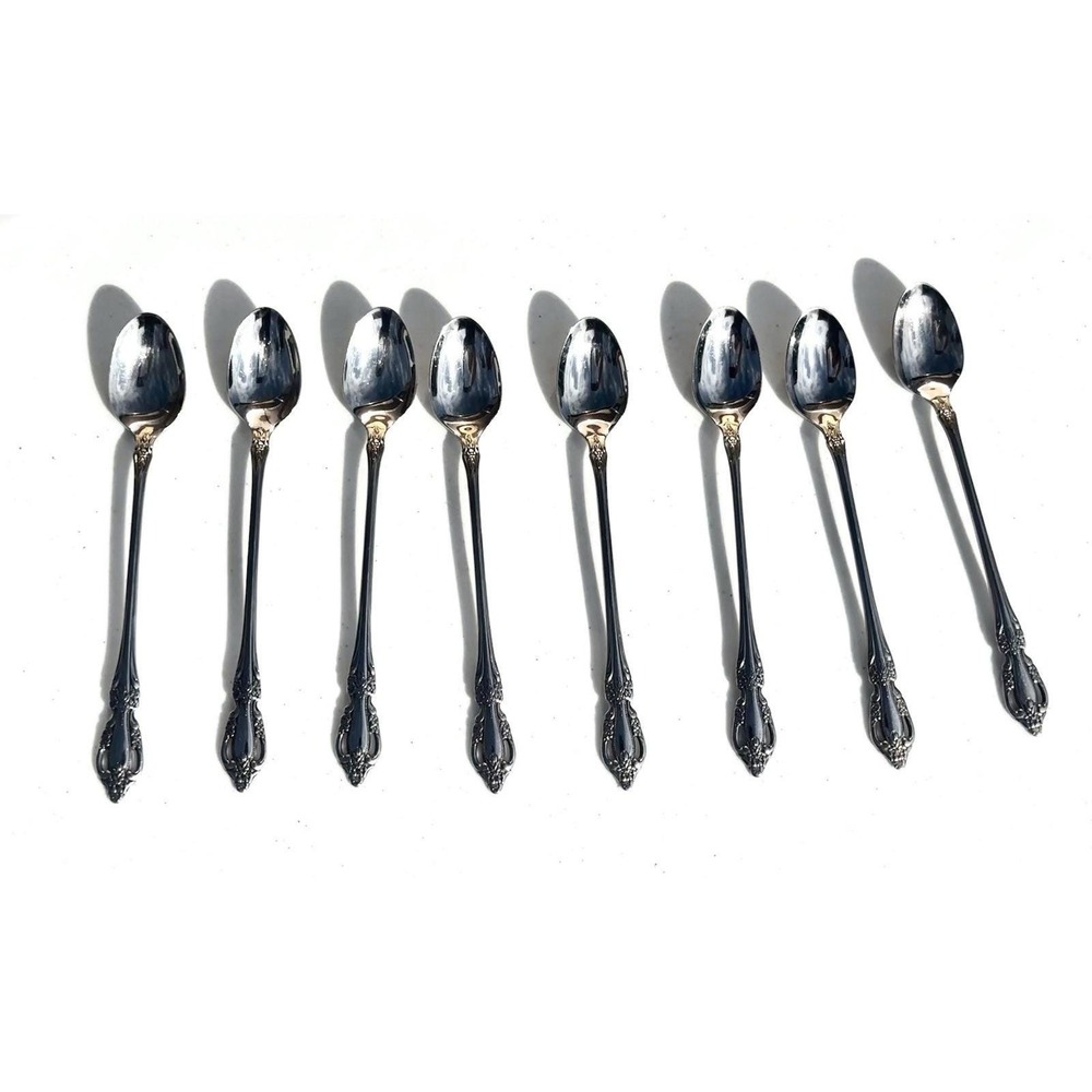 Oneida Deluxe RAPHAEL 8 Iced Tea Spoons Glossy Stainless Flatware USA